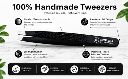 Slant Tip Tweezers – Precision Eyebrow Hair Remover, Stainless Steel Tweezer, Precision Tweezers for Ingrown Hair, Tweezers for Men & Women (Black)