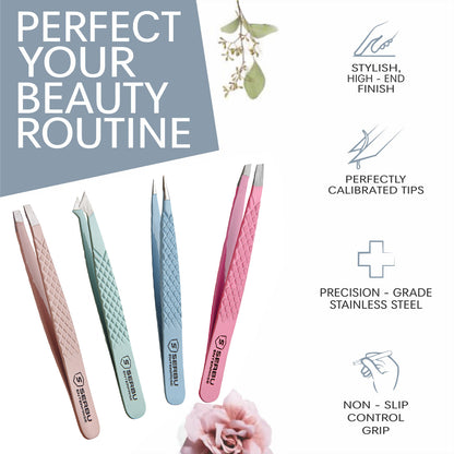 4 Pcs Professional Tweezers Set – Stainless Steel Precision Eyebrow Tweezers