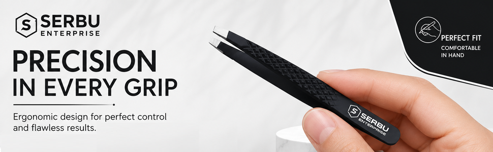Slant Tip Tweezers – Precision Eyebrow Hair Remover, Stainless Steel Tweezer, Precision Tweezers for Ingrown Hair, Tweezers for Men & Women (Black)