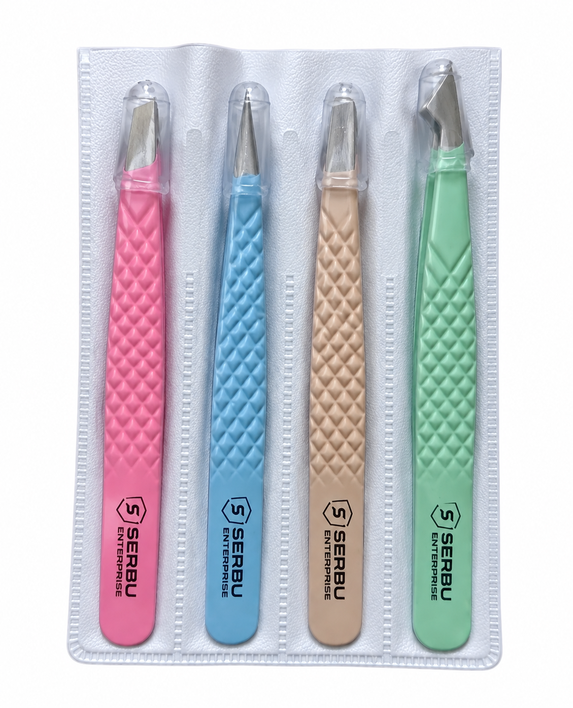 4 Pcs Professional Tweezers Set – Stainless Steel Precision Eyebrow Tweezers